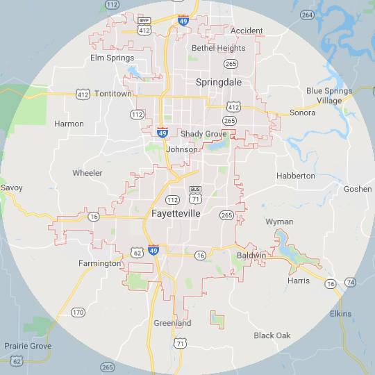 Service Area Map - Fayetteville and Springdale Arkansas